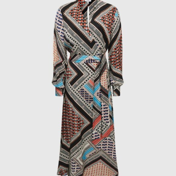 Reiss Alegra Scarf Printed Midi Dress - Picture 1 of 4